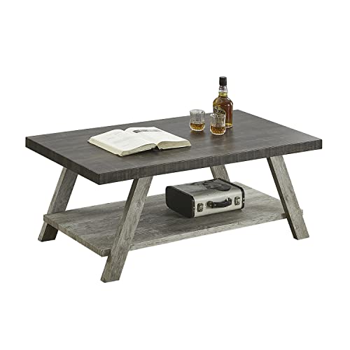 Roundhill Furniture Athens Contemporary Wood Shelf Coffee Table, Weathered Walnut and Gray by Roundhill Furniture - Used condition - Image 5