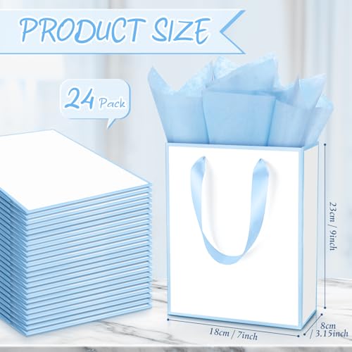 Image of Yeaqee 24 Pack Metallic Paper Gift Bags, White, Blue