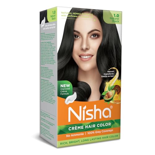 Nisha Cream 1.0 Natural Black Hair Color | Long-Lasting, Permanent, Bright, Shiny, Hair Colour For Women | Ammonia Free Black Hair Colour | 60ml + 60gm