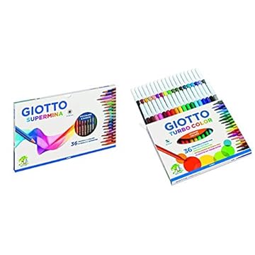 Giotto Supermina 36 pastelli a colori, assortiti, 36 Pezzi & Turbo Color pennarelli in astuccio da 36 colori