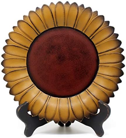 CVHOMEDECO. Sunflower Plate with Rack Primitives Rustic Display Wooden Plate Home and Office Décor Art, 11 Inch (Mustard Plate with Rack)