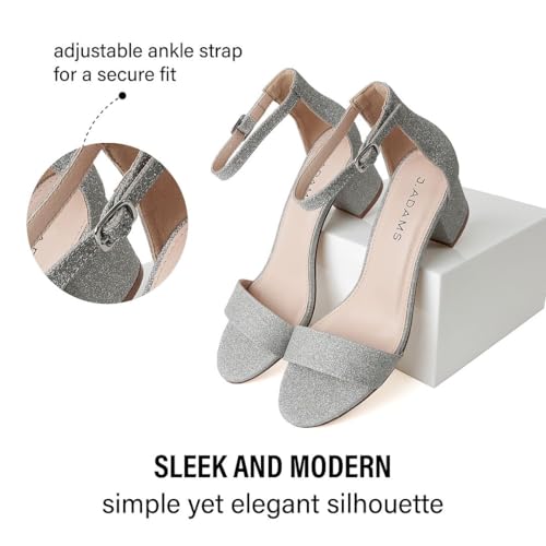 Image of J. Adams Daisy Heeled Sandals - Ankle Strap Low Block, Open Toe Dress Pumps, Chunky Heels - Dressy Shoes for Women - Bridal, Wedding, Summer Sandals