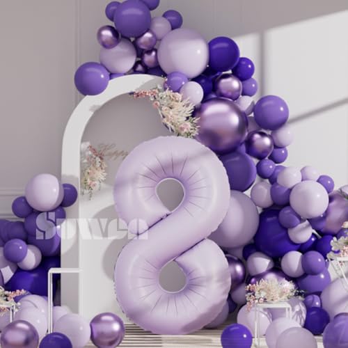 Image of SUWEN 40 Inch Light Purple Lavender Big 8 Balloon Number Foil Helium 0-9 | 8th Large Giant Birthday Huge Mylar Jumbo Happy Party Anniversary Decorations