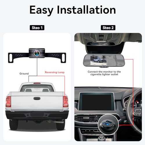 Rohent N01 Rear View Mirror Camera - 5'' Monitor Hd 1080P Backup Camera Easy Install Ip69 Waterproof Clear Night Vision Diy Guide Lines For Car Truck Minivan Suv thumb #6