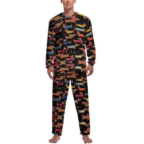 JZemdybill Ensemble pyjama pour homme avec inscription « I Love My Dog » - Haut à manches longues et pantalon, Teckel I Love My Dog, XXL