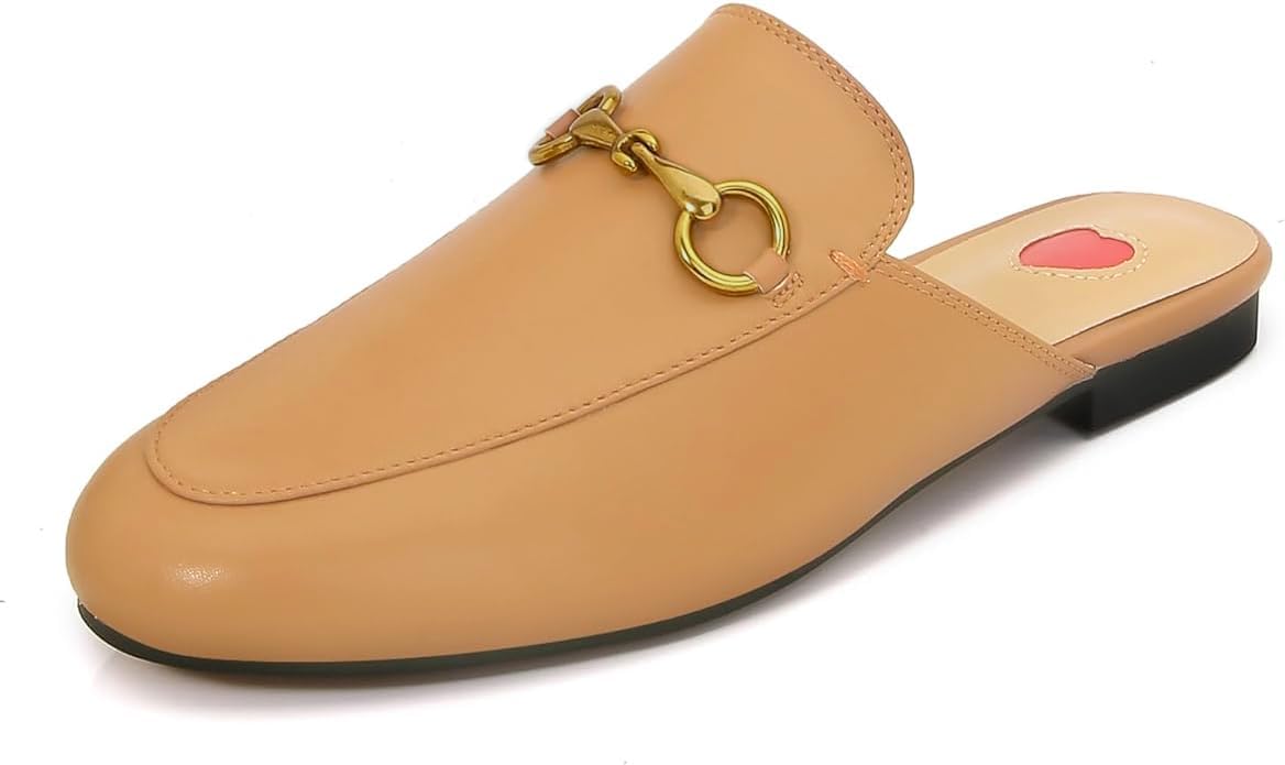 Vertundy Women's Mules Low Heel Flats Leather Slip On Backless Sandals for Girls Lady Work Slides