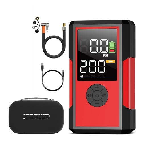 Compresseur d'air de voiture rouge 200 PSI portable avec batterie 10000 mAh