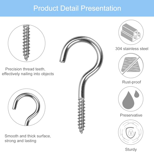 Diompirux Schraubhaken Edelstahl 16 Stück,Haken zum Schrauben M3x40mm,Hakenschrauben mit Gewinde,Edelstahl Deckenhaken,Einschraubhaken für außen,für Hängende Pflanzen Teetassen Schlüsse