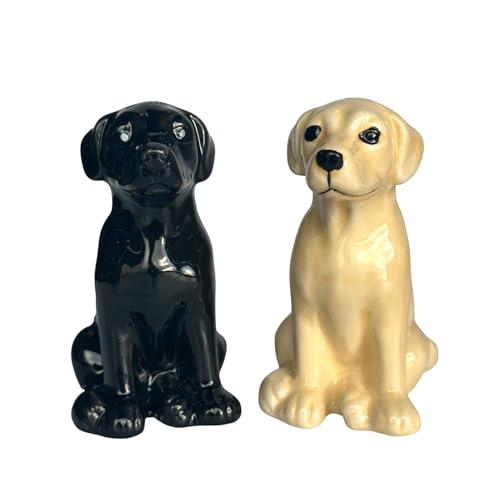 Image of Novelty Dog Shaped Ceramic Salt & Pepper Shaker Set, Quirky Tableware or Home Decoration, Great Dog Lover Gift (Labradors (Black & Golden))