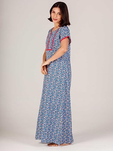 Image of Evolove Women's Cotton Long Maxi Night Gown Nighty Dress with Pocket & Stylish Button, Super Soft Comfortable (LNG-Button)