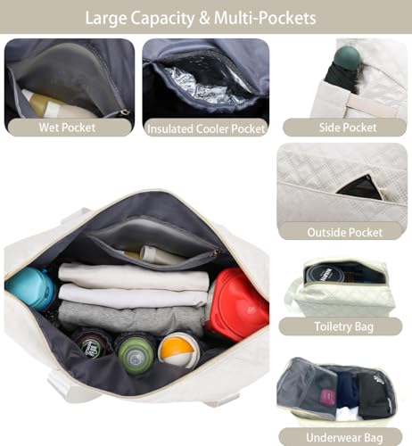 Weekender Overnight Bag, Large Travel Duffle Bags with Shoe Compartment & Wet Pocket & Insulated Cooler Pocket, Carry On Tote Bag Gym Duffel Bag with Toiletry Bags for Hospital 3 Pcs Set (Black)3