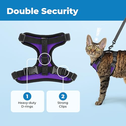 Image of Voyager Escape-Proof Step-in Lock Cat Harness & 5ft Neoprene-Handle Leash Set All-Weather Mesh with Reflective Stitching for Small to Large Cats by Best Pet Supplies, Black Trim-Purple (327), XXS