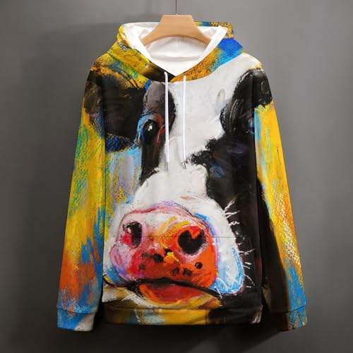 Sweat à capuche vache peinte pull décontracté pour sorties urbaines