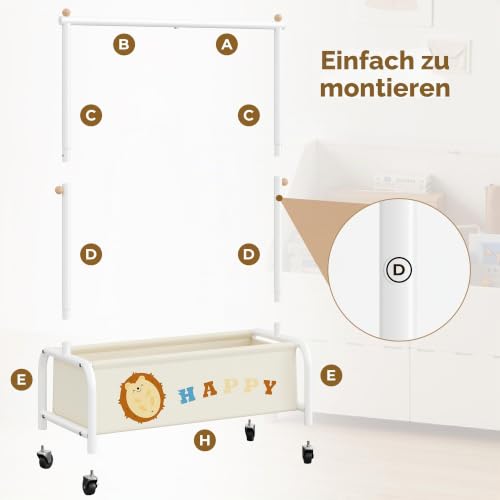 GRANNY SAYS Kleiderständer Kinder mit Aufbewahrungskiste, Kinder Kleiderstange auf Rollen, beige Kindergarderobe freistehend… – Ansicht 5