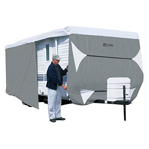 Classic Accessories Over Drive PolyPRO3 Deluxe Travel Trailer/Toy Hauler Cover, Fits 30'-33' RVs, Camper RV Cover, Customizable Fit, Water-Resistant, All Season Protection for Motorhome, Grey/White #1