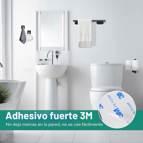 Miniatura 3 de Yunyoda Juego De Toalleros De Baño Sin Taladro, 5pcs Accesorios Baño De Acero Inoxidable, Toallero Adhesivo Baño, Portarrollos Para Papel, Gancho De Pared Para Toallas, 40cm, Negro