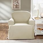 SureFit Duck Solid T-Cushion Chair Cover, Relaxed Fit, 100 Percent Cotton, Machine Washable, 1 Count (Pack of 1), Natural - Image 4