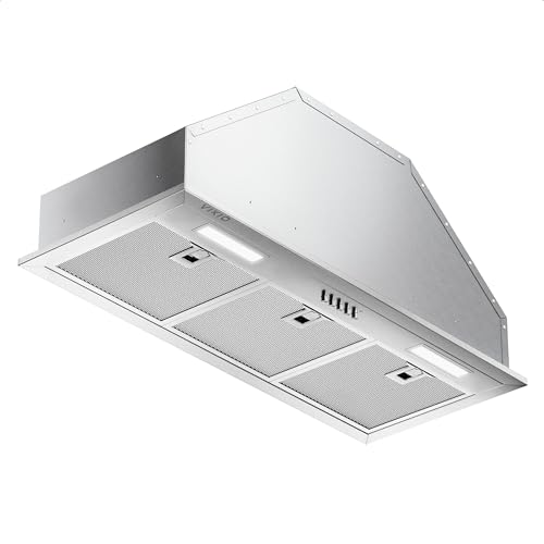 VIKIO HOME Range Hood Insert 36 Inch 900 CFM, 5-Layer Aluminum Mesh Filter, Ducted/Ductless Stainless Steel Built Kitchen Vent, 3-Speed Push Button Controls&LED Lights