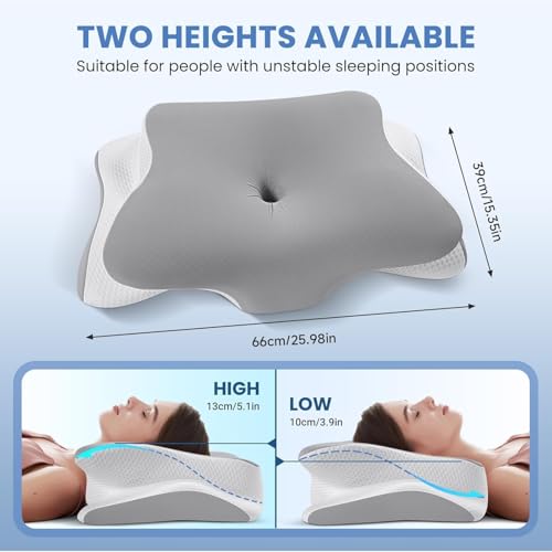 Image of JINXIA Cervical Neck Pillow for Sleeping, Odorless Memory Foam Pillows & Cooling Cover, Ergonomic Orthopedic Neck Support Pillow for Side Back Stomach Sleepers, Neck and Shoulder Pain Relief, Gray