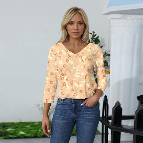 HTHLVMD Womens 3/4 Length Sleeve Tunic Tops Summer Fall Outfits 2025 Three Quarter Sleeve Casual V Neck T Shirts for Women