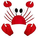 GXAHSOL Disfraz de Cangrejo Rojo, Sombrero y Guantes, Accesorios para Fiestas, Halloween, Carnaval, Mascarada, Ideal para Niños y Adultos