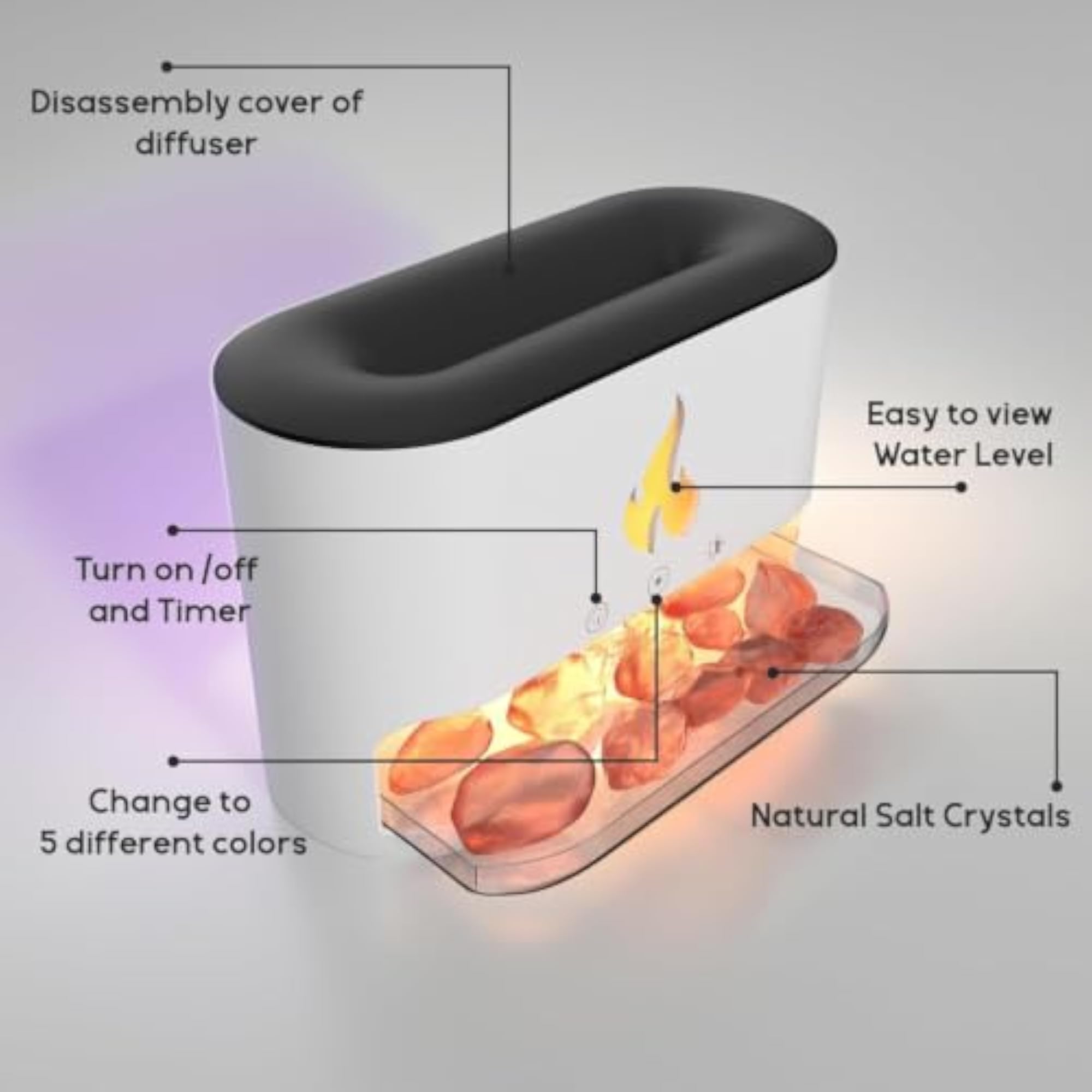 Humidifier Flame Diffuser with Himalayan Salt Lamp