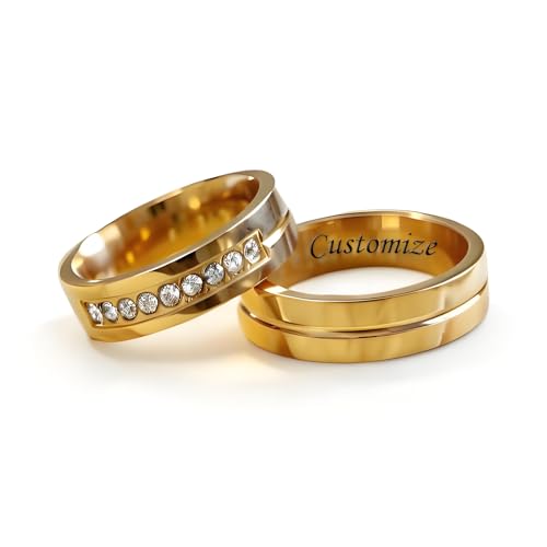 Hsumonre Te Amo Anillos De Pareja Grabados Su Su Zirconia Cúbica Compromiso Alianzas De Boda Regalo Cumpleaños Aniversario Titanio Acero Dorado
