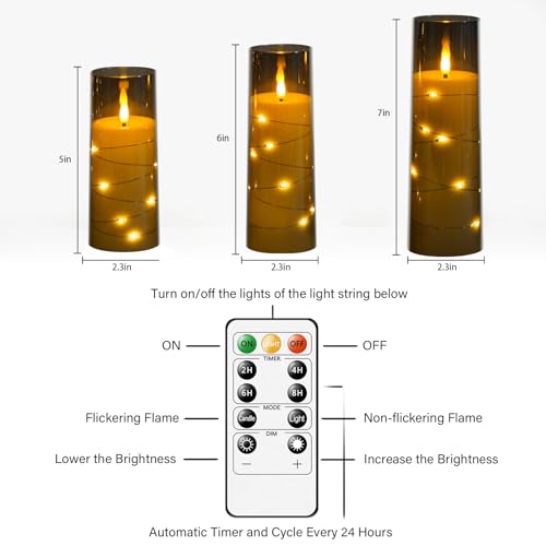Image of Nimiko Flickering Flameless LED Candles, 9 Pcs with Embedded Star String, Acrylic LED Pillar Candles with Remote, Suitable for Home Decoration (Grey)