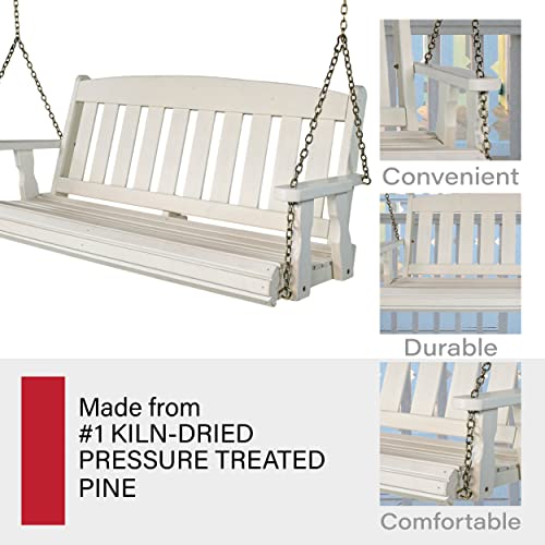 Image of Amish Casual Heavy Duty 800 Lb Mission Treated Porch Swing with Hanging Chains (5 Foot, Semi-Solid White Stain)