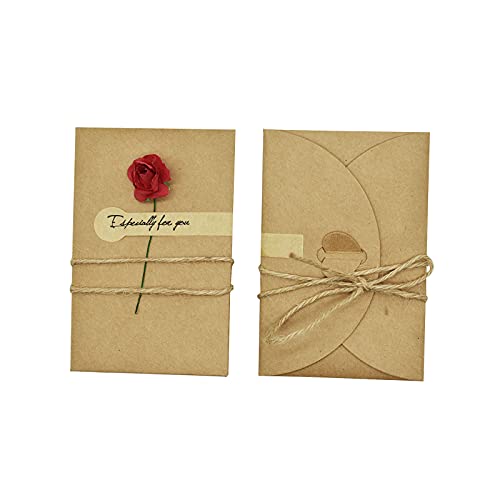 Maydahui 40Pcs Dried Flower Greeting Card 4" X 3"Vintage Kraft Handmade Blank Thank You Note Card Hemp Rope Envelope For Birthday Party Invitation Card #TOP7