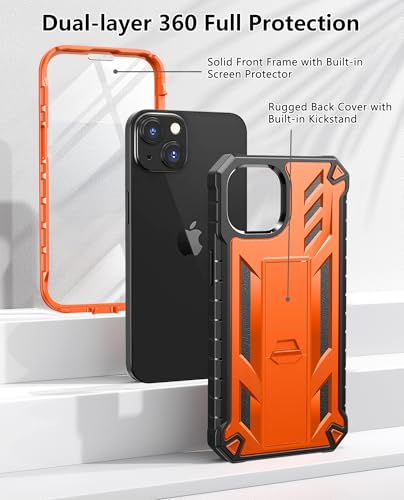 SOiOS for iPhone 13/14/15 Phone Case: for iPhone 16e Protective Cover with Built-in Kickstand | Heavy Duty Military Grade Hard Protection Shock Proof | Durable Dual-Layer Design Orange