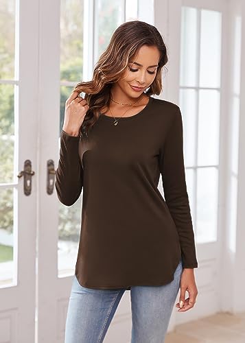 Image of Herou Women's Casual Long /Short Sleeve T Shirt Crewneck with Side Split Fall Pullover Loose Tunic Sweater Tops