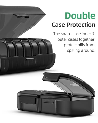 PULIV Extra Large Weekly Pill Organizer 2 Times a Day, One-Side Open Pill Box 7 Day for Easy Filling, Black Privacy Protection AM PM Pill Case for Vitamins, Medication, Supplements, Fish Oils Black - Thumbnail 5