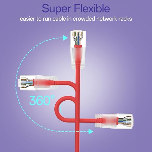 Image of Cat6a Patch Cables 0.5ft (24 Pack) Slim, Cat6 Ethernet Patch Cable Pure Copper, Flexible Cat 6 Patch Cable 550MHZ 10G, Space-Saving Cat 6A Network Cables for Patch Panel, Red