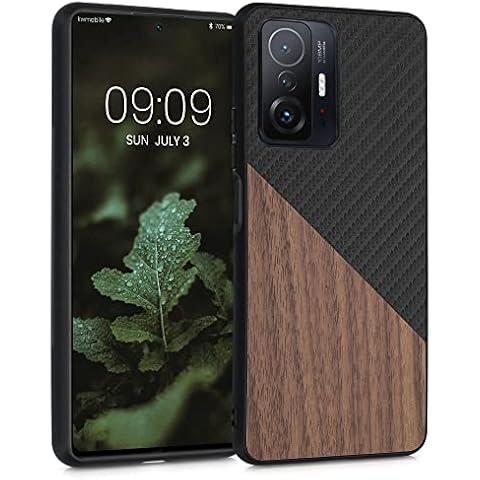 kwmobile Funda rígida de Madera y Fibra de Carbono para Xiaomi 11T/11T Pro Cover