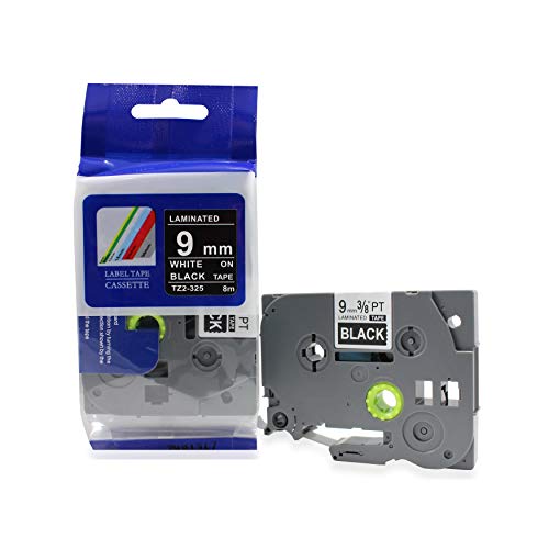 Fita Compatível TZ-325 Tze-325 Preta 9mm para Rotulador Brother PT-H105 PT-H110 PT-D200 PT-D210 PT-D