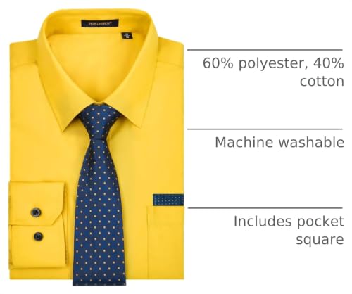 Image of HISDERN Mens Dress Shirt with Tie Pocket Square Set Classic Button Down Shirt Matching Tie Long Sleeve Shirts