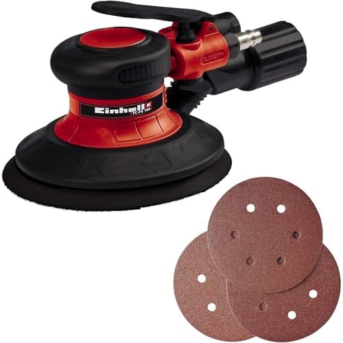 Einhell Druckluft-Exzenterschleifer TC-PE 150 (max. 6,3 bar, 10500 min.-1, 150 mm Schleiftellerdurchmesser, stufenloser Regulierungshebel, inkl. 6 Schleifpapieren, Stecknippel, Spannschlüssel)