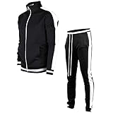 LeerKing Ropa Deportiva para Hombre Niños Chándal Deportivos de Poliéster Pantalones de Jogging con Cordón y Chaqueta con Cremallera y Cuello Alto para Ejercicio de Rutina Gimnasio Fitness, Negro L