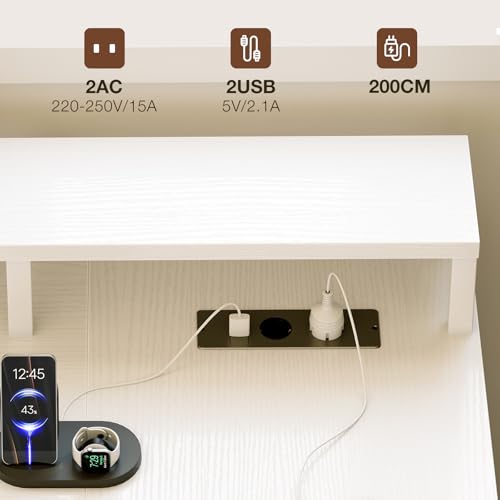 Scrivania con Cassetti, 189.3×100cm Grande Scrivania Angolare Reversibile con 2 Porte di Ricarica USB e 2 Prese di Corrente, Scrivania Gaming per Casa Ufficio, Bianco - Scrivania Gaming - Immagine 5