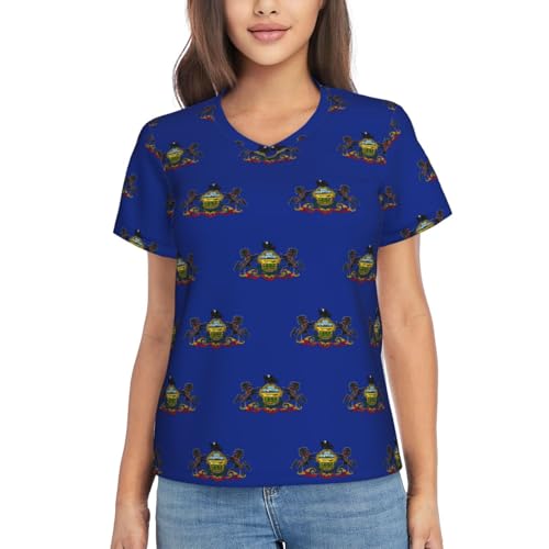 T-shirt sport Pennsylvanie col V imprimé drapeau américain pour femme