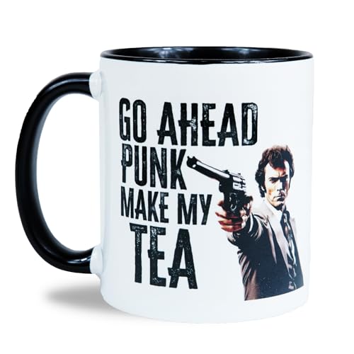 Reactive Brands MUGEMS - Taza con texto en inglés "Go Ahead Make My Tea!", divertida taza de café o té de Harry Clint Eastwood