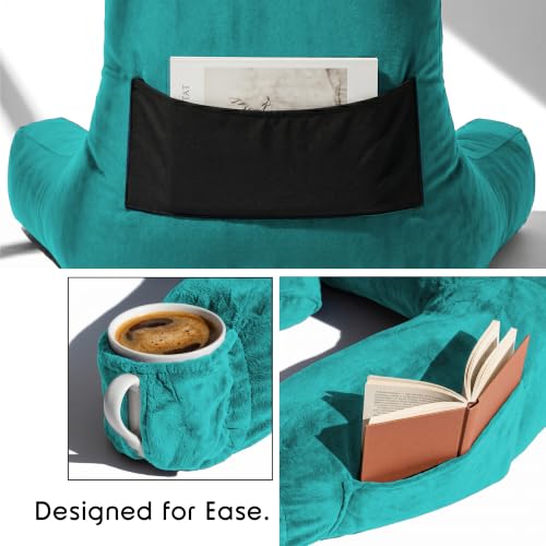 Image of Nestl Reading Pillow with Shredded Memory Foam Includes 2 Neck and Lumber Support Pillows, Designed for Sitting Up in Bed and Couch, Back and Arms Adjustable Support for Adult & Teens, Teal
