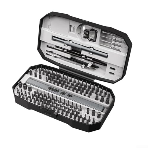 Juego de destornilladores eléctricos 156 en 1, 5 niveles de par con 140 puntas de acero magnéticas e iluminación LED para reparación de consola portátil y smartphone (gris)
