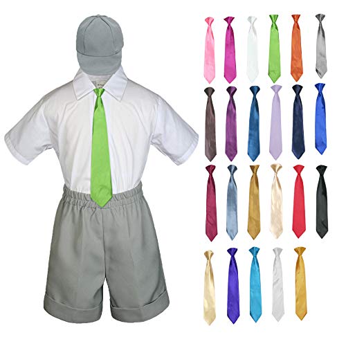 MILLTEX 4 Pieces Formal Party Wedding Color Satin Necktie Shirt W/Hat Gray Shorts Set New Born Baby Boy Toddler Sm-4T (2T, Champagne)