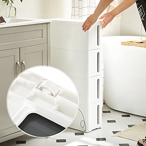 SONGMICS Carrello Stretto a 4 Cassetti, Carrellino, Larghezza 17,3 cm, Carrello da Bagno Cucina, Plastica PP, Compatto, 45,2 x 17,3 x 84 cm, Bianco e Grigio KFR008G01 - Immagine 5
