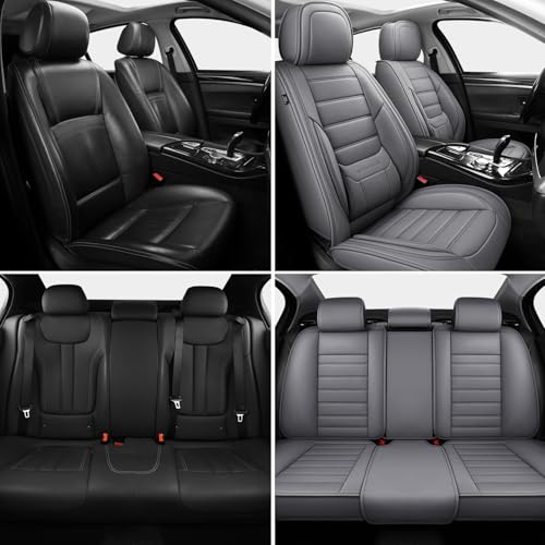 Image of MINGBRON Leather Car Seat Covers,Car Seat Covers Full Set,Automotive Seat Covers 5 Seats,Fit for Most Cars SUV and Most Sedans Grey