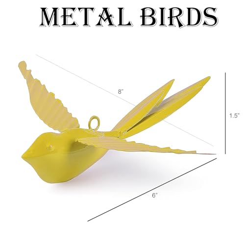 Image of Elan Hanging Decorative Rockstar Bird Vibrant Metal Birds for Balcony, Garden, Home Decor Stylish Accent Pieces for Your Space Ideal for Brightening Your Indoor and Outdoor Spaces (Yellow, Set of 2)