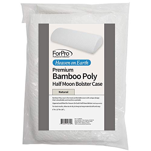 ForPro Heaven On Earth Premium Bamboo-Poly Half Moon Bolster Case, Natural, Breathable Half Moon Pillow Cover, 6” H x 12” W x 26” L