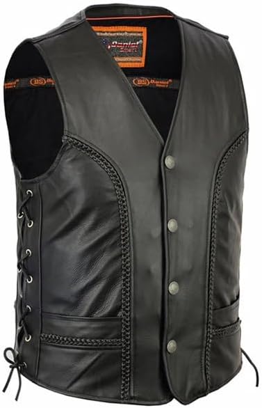 Daniel Smart Men's Faux Leather Biker Vest – V-Neck Motorcycle Vest with Braided Detail, Side Lacing & Smart Pockets